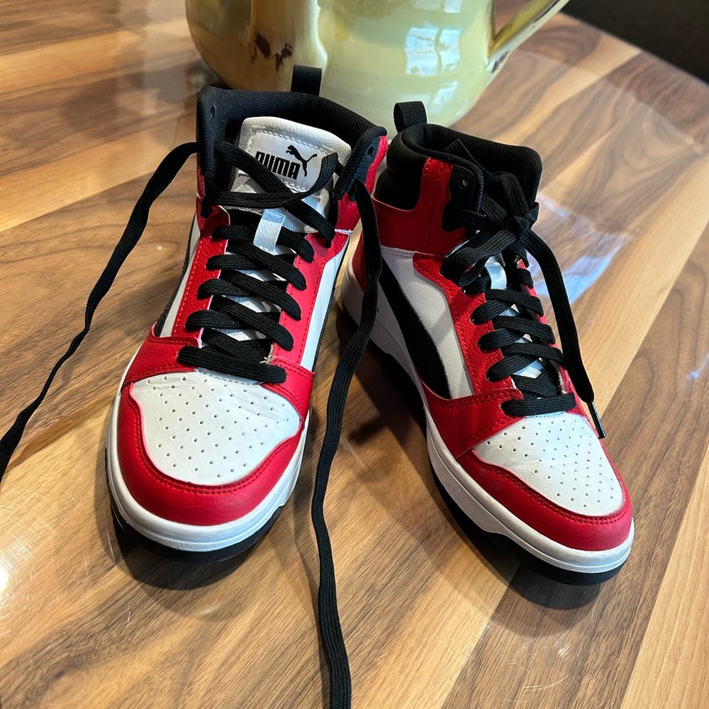 Puma Boy's Red, Black, and White High-Top Sneakers